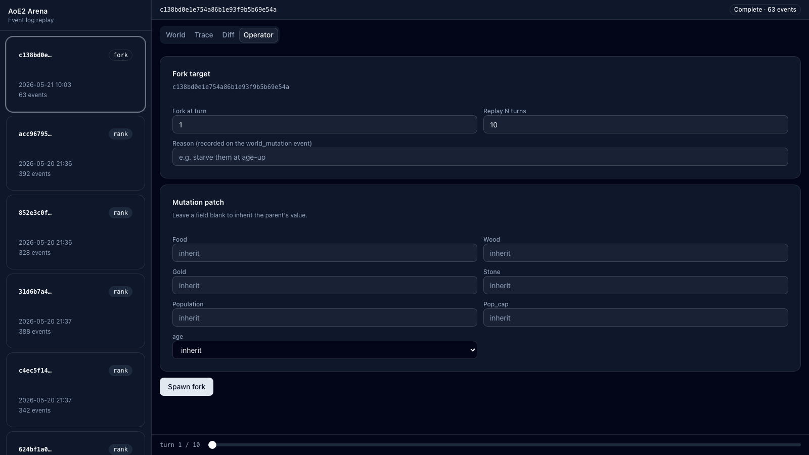 Operator panel of the arena UI